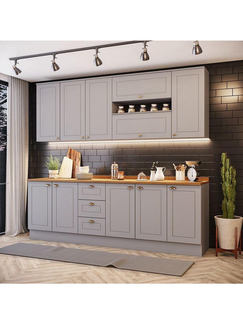 Cozinha Compacta Com Tampo 7 Peças Amy Casa 812 Cinza