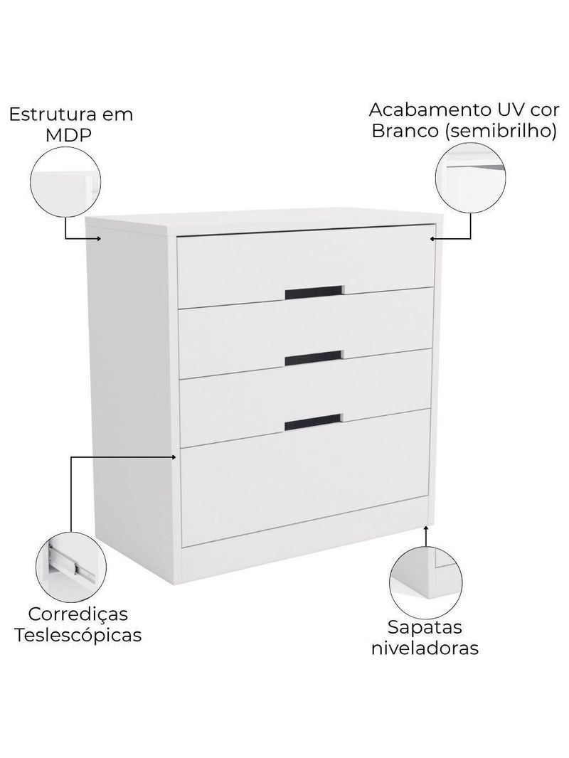 Cômoda 4 Gavetas 91 cm S824 Kappesberg Branco
