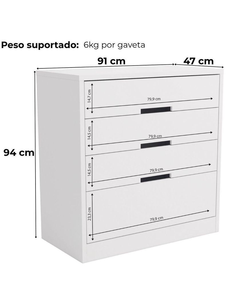 Cômoda 4 Gavetas 91 cm S824 Kappesberg Branco