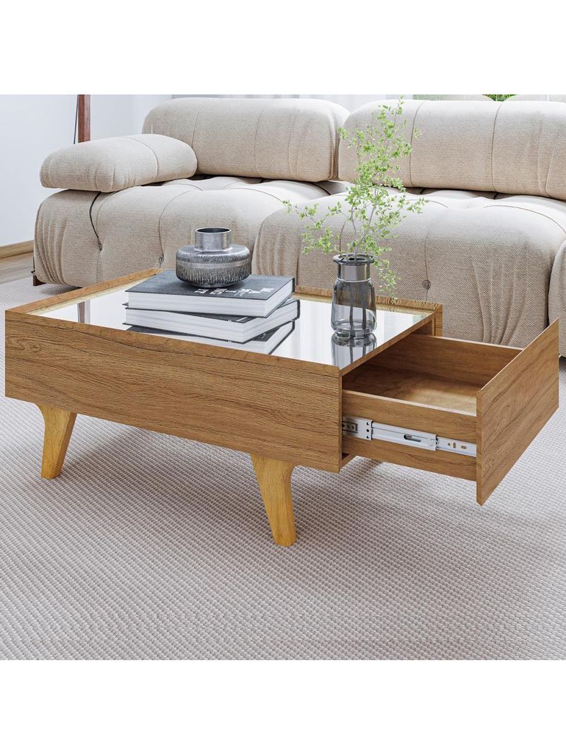 Mesa de Centro com Espelho 1 Gaveta Sena 90cm Bechara Naturalle