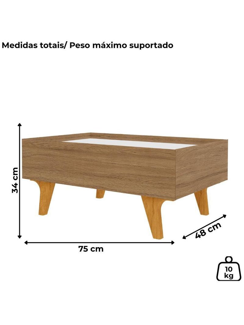 Mesa de Centro com Espelho 1 Gaveta Sena 90cm Bechara Naturalle