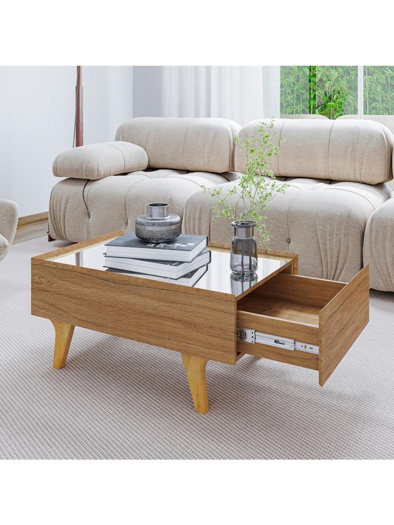 Mesa de Centro com Espelho 1 Gaveta Sena 90cm Bechara Naturalle