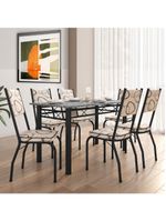 Conjunto Sala de Jantar Mesa Tampo Granito 1,40m com 6 Cadeiras Diana Preto / Cedro – Artefamol