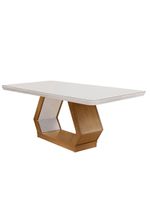 Mesa Sala de Jantar Lara 180cm em MDF e Vidro com Canto Copo Off White/ Imbuia/ Serigrado Off