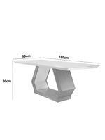 Mesa Sala de Jantar Lara 180cm em MDF e Vidro com Canto Copo Off White/ Imbuia/ Serigrado Off