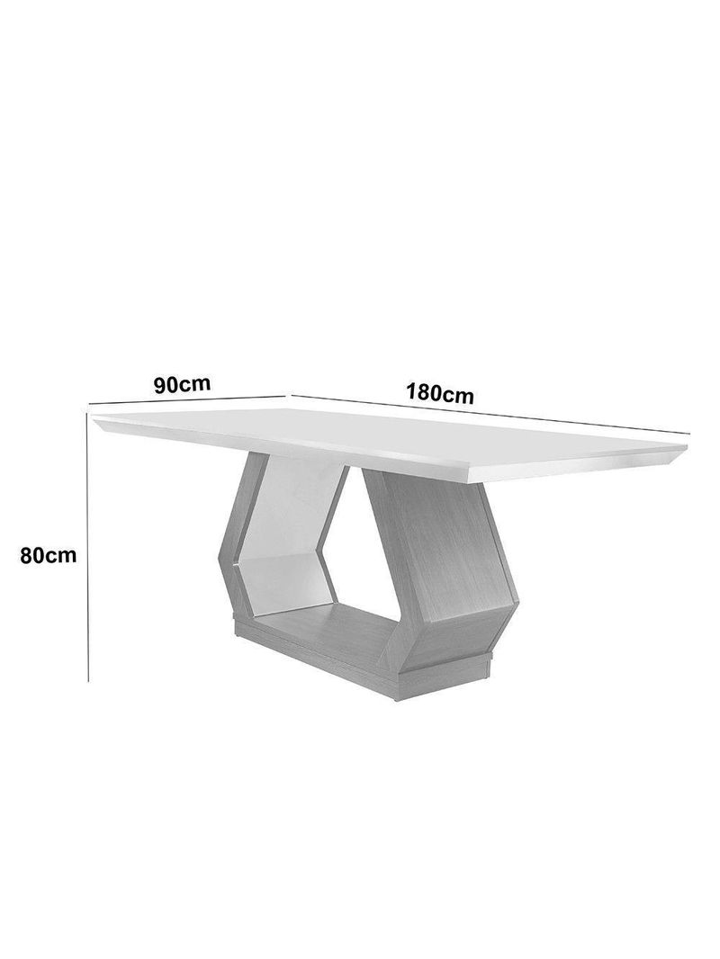 Mesa Sala de Jantar Lara 180cm em MDF e Vidro com Canto Copo Off White/ Imbuia/ Serigrado Off