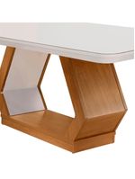 Mesa Sala de Jantar Lara 180cm em MDF e Vidro com Canto Copo Off White/ Imbuia/ Serigrado Off