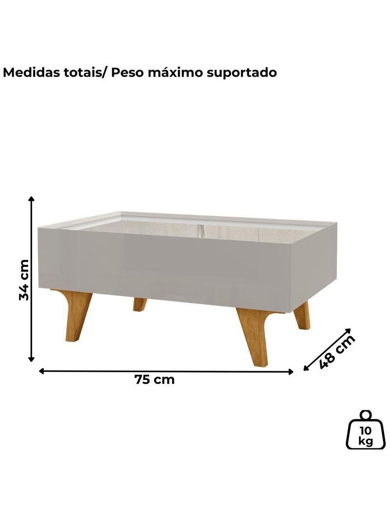 Mesa De Centro Com Espelho 1 Gaveta Sena 90 Cm Bechara Off White