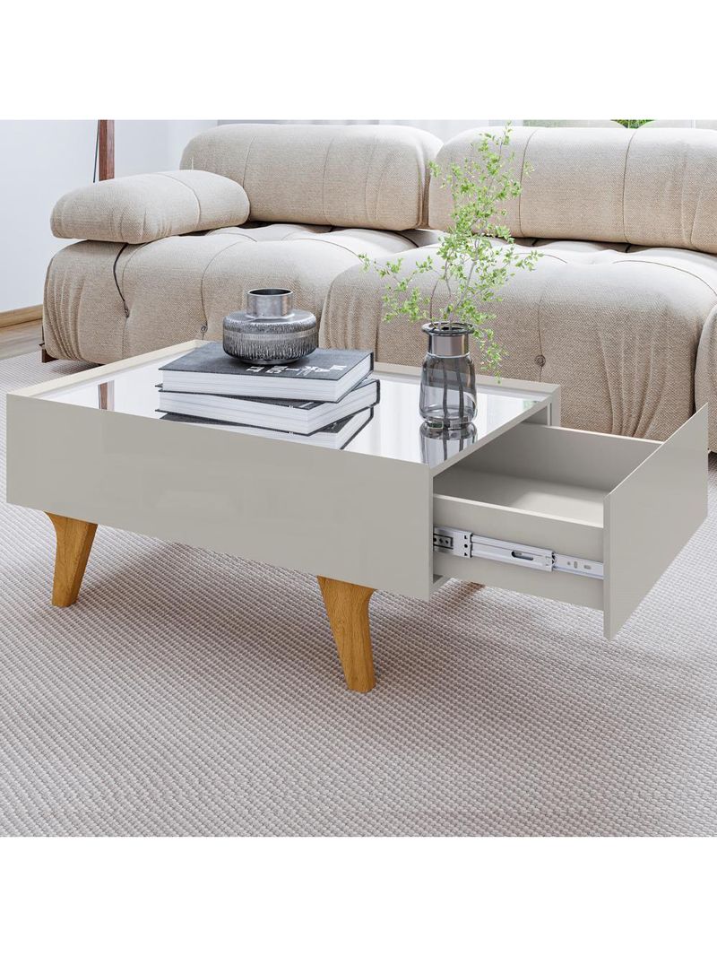 Mesa De Centro Com Espelho 1 Gaveta Sena 90 Cm Bechara Off White