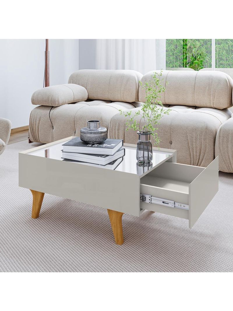 Mesa De Centro Com Espelho 1 Gaveta Sena 90 Cm Bechara Off White