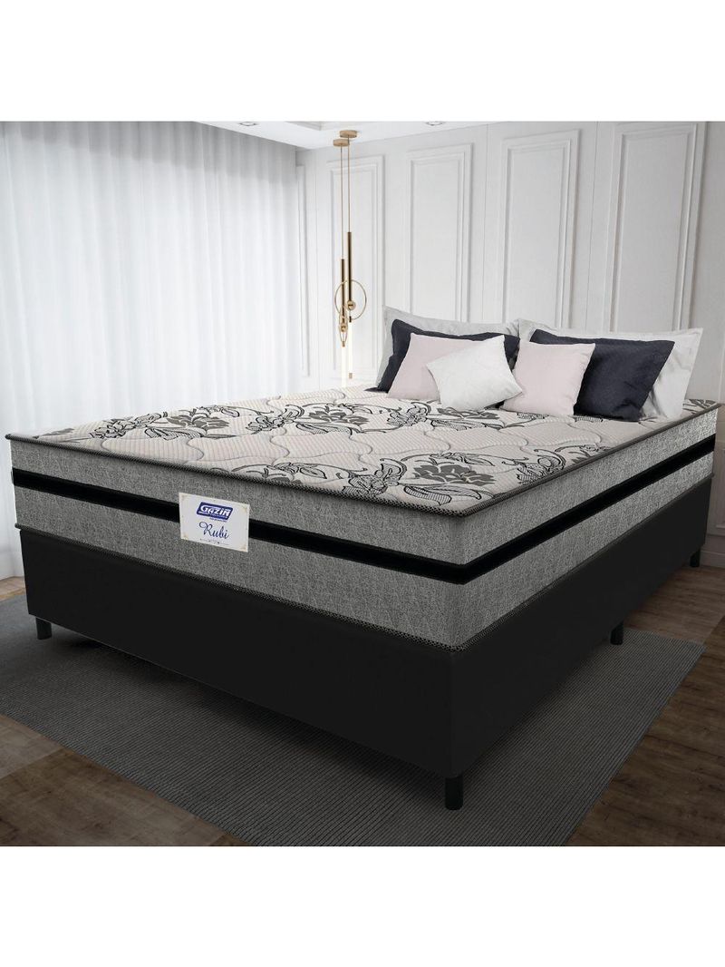Cama Box Casal Colchão Gazin Com Molas Ensacadas Rubi 138x188x70cm Suede Preto/cinza Cinza