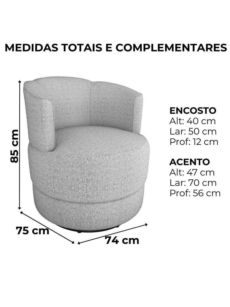 Poltrona Base Giratoria Marselha Linho Vancouver Milani Store Bege