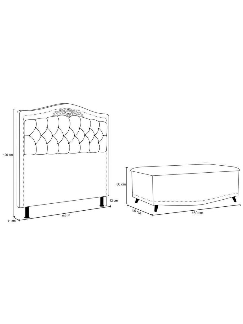 Cabeceira Casal Queen 160Cm C/ Calçadeira Baú J02 Branco