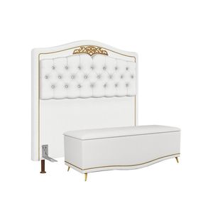 Cabeceira Casal Queen 160Cm C/ Calçadeira Baú J02 Branco