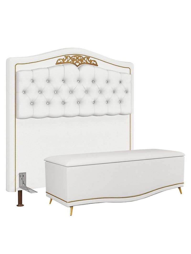 Cabeceira Casal Queen 160Cm C/ Calçadeira Baú J02 Branco