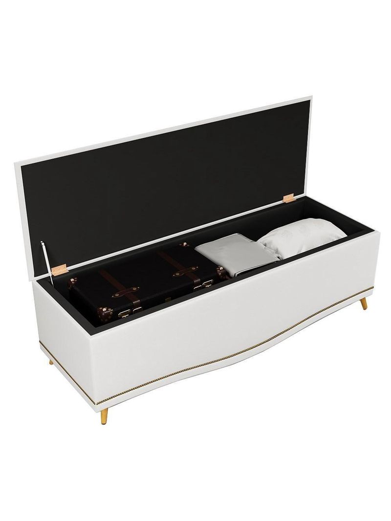 Cabeceira Casal Queen 160Cm C/ Calçadeira Baú J02 Branco