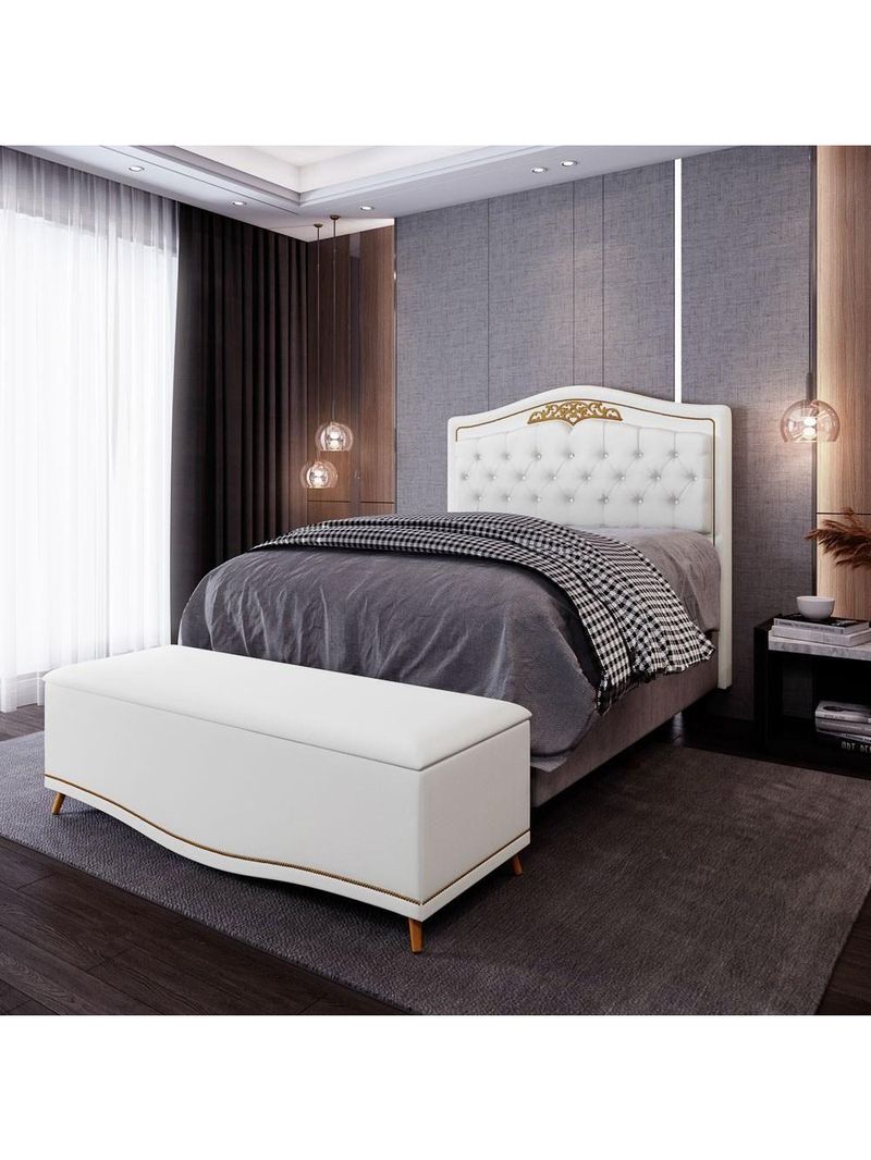 Cabeceira Casal Queen 160Cm C/ Calçadeira Baú J02 Branco