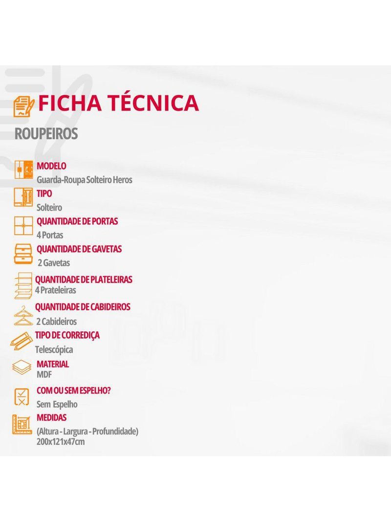 Guarda Roupa Solteiro Heros 4 Portas E 2 Gavetas Moderna Imbuia