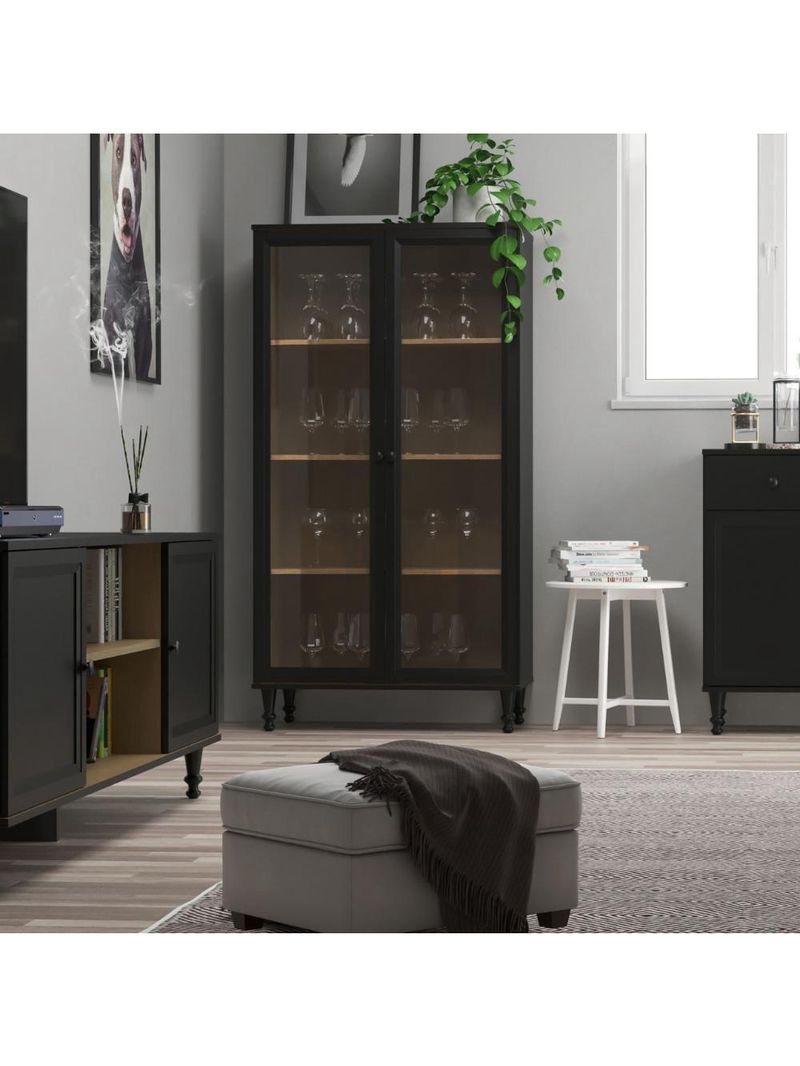 Cristaleira Estante Para Livros Ditália 2 Portas Vidro Preta