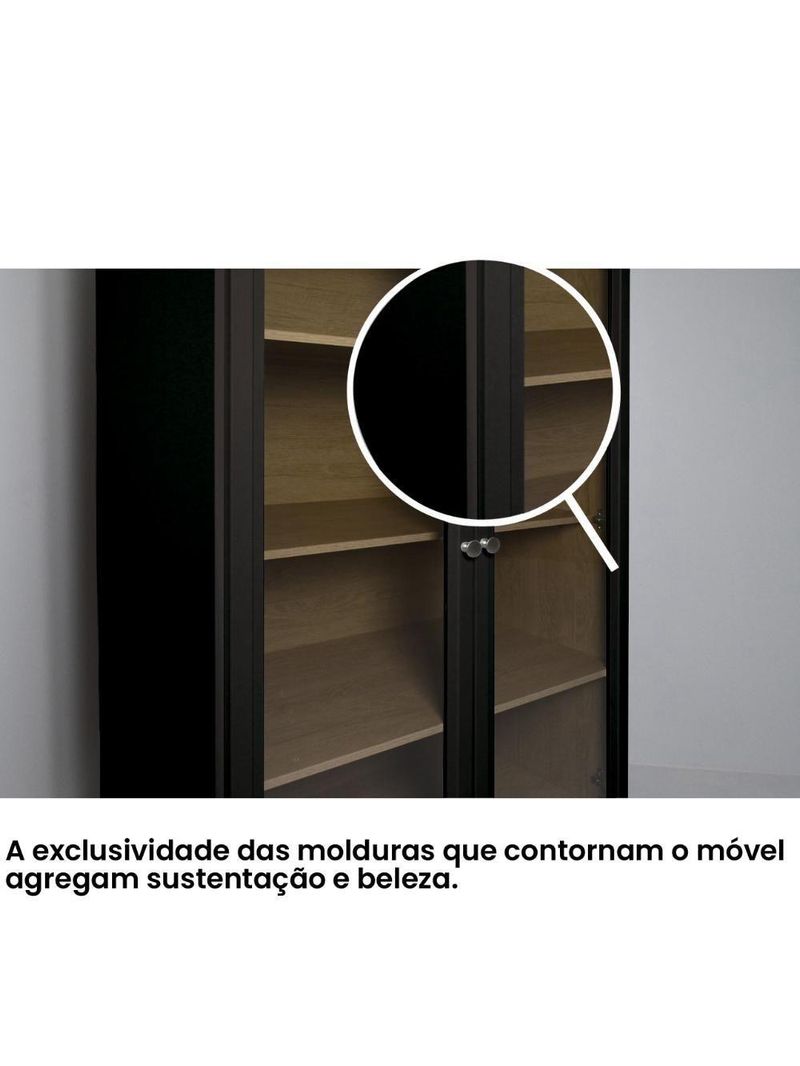 Cristaleira Estante Para Livros Ditália 2 Portas Vidro Preta