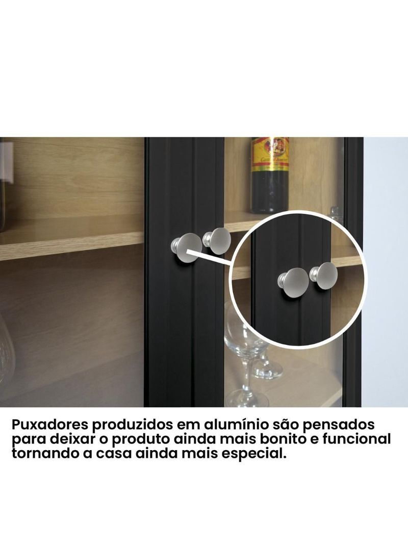 Cristaleira Estante Para Livros Ditália 2 Portas Vidro Preta