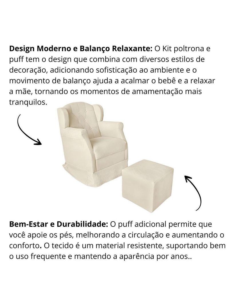Poltrona Amamentação Balanço Confortável Puff Pétala Suede Cor bege