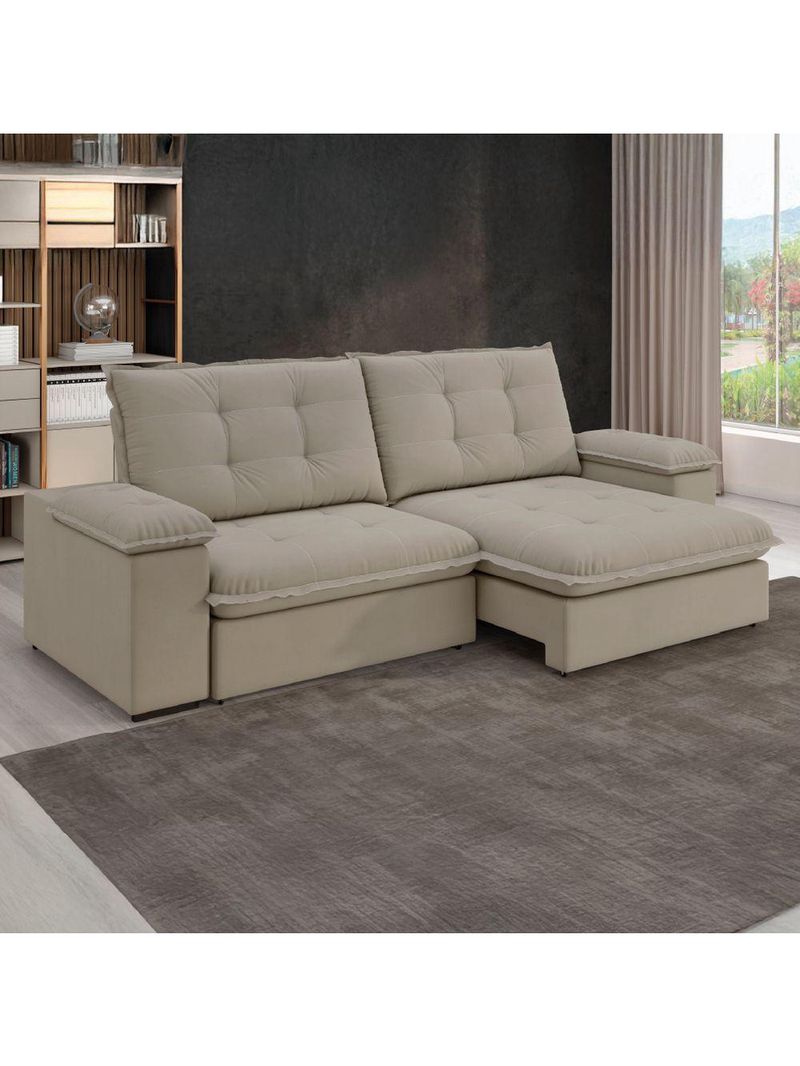 Sofá Retrátil E Reclinável Bipartido 2,50m 4 Lugares Fofão Slim Luizzi Castor