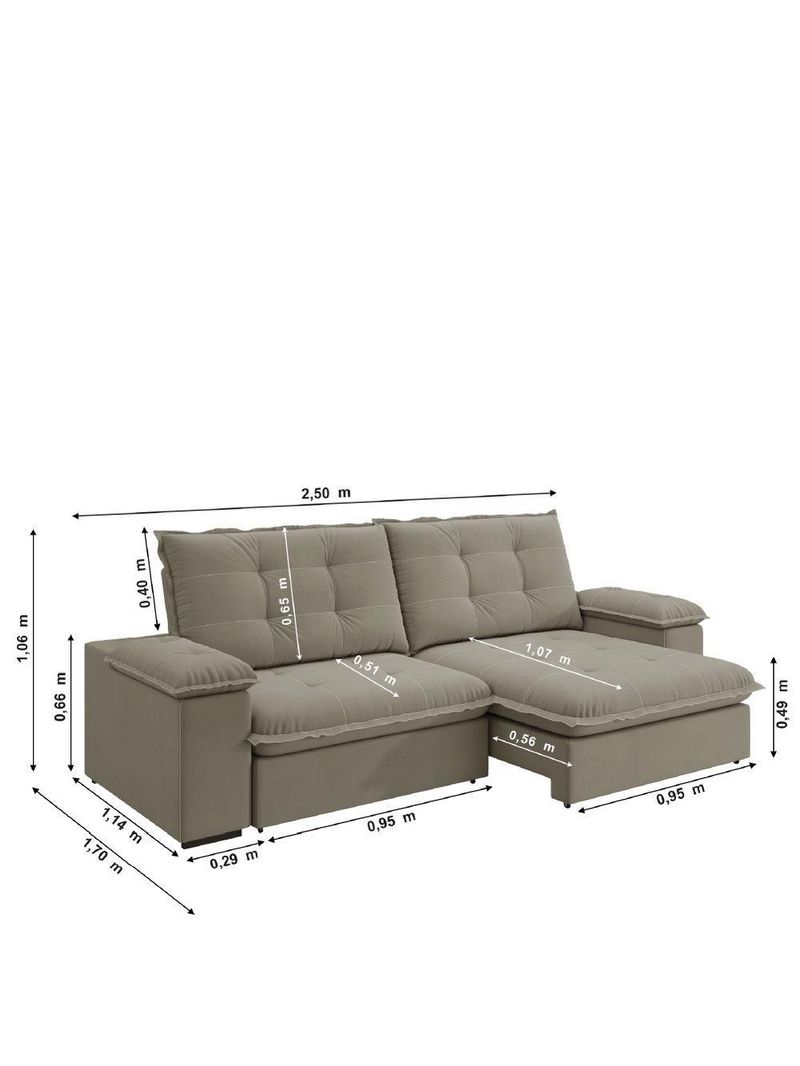 Sofá Retrátil E Reclinável Bipartido 2,50m 4 Lugares Fofão Slim Luizzi Castor