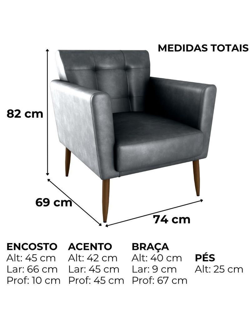 Poltrona Decorativa Pes Palito Cancun Corino Frankfurt Milani Store Preto Grafite