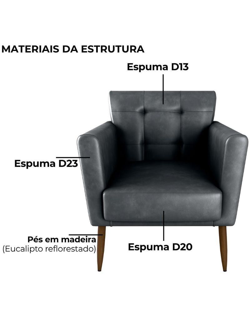 Poltrona Decorativa Pes Palito Cancun Corino Frankfurt Milani Store Preto Grafite