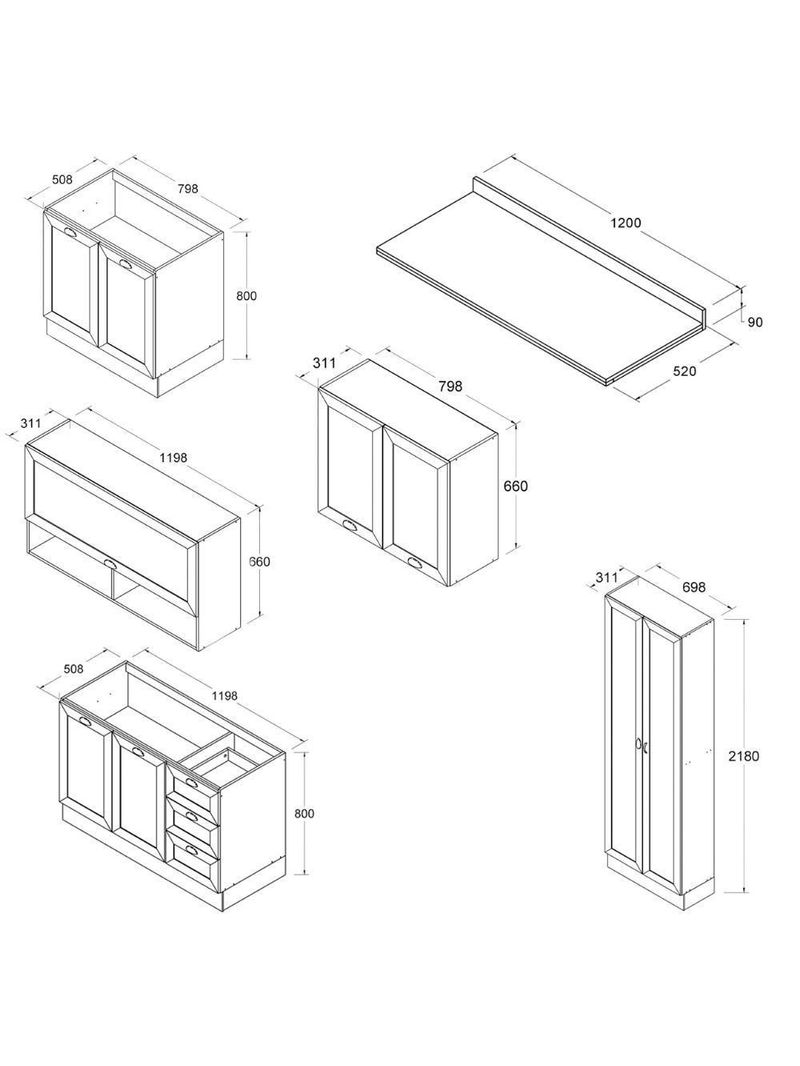 Armário De Cozinha Completo Ditália Denver 5 Pc Rv/br D10