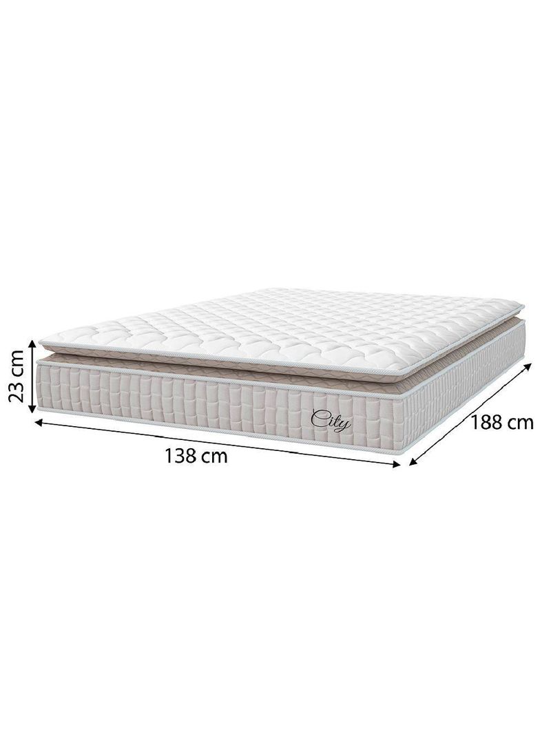 Cama Box Baú Colchão Casal Molas Ensacadas City Pillow Top 138x188x64cm Linho Branco/Bege - Hellen