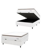 Cama Box Baú Colchão Casal Molas Ensacadas City Pillow Top 138x188x64cm Linho Branco/Bege - Hellen