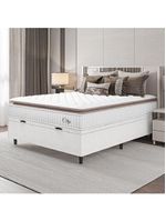 Cama Box Baú Colchão Casal Molas Ensacadas City Pillow Top 138x188x64cm Linho Branco/Bege - Hellen