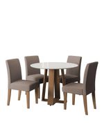 Conjunto de Mesa Sala de Jantar Athenas Redonda com 4 Cadeiras Trieste Dobuê - Cor: Cedro/Off White/Mascavo