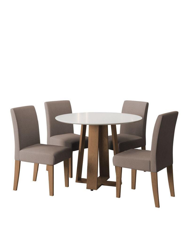 Conjunto de Mesa Sala de Jantar Athenas Redonda com 4 Cadeiras Trieste Dobuê - Cor: Cedro/Off White/Mascavo
