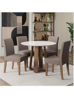 Conjunto de Mesa Sala de Jantar Athenas Redonda com 4 Cadeiras Trieste Dobuê - Cor: Cedro/Off White/Mascavo