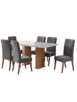 Conjunto De Mesa Sala De Jantar Ripada Tampo Com Vidro Mond 1,60m 6 Cadeiras Sofia Veludo Viero Madeirado / Cinza