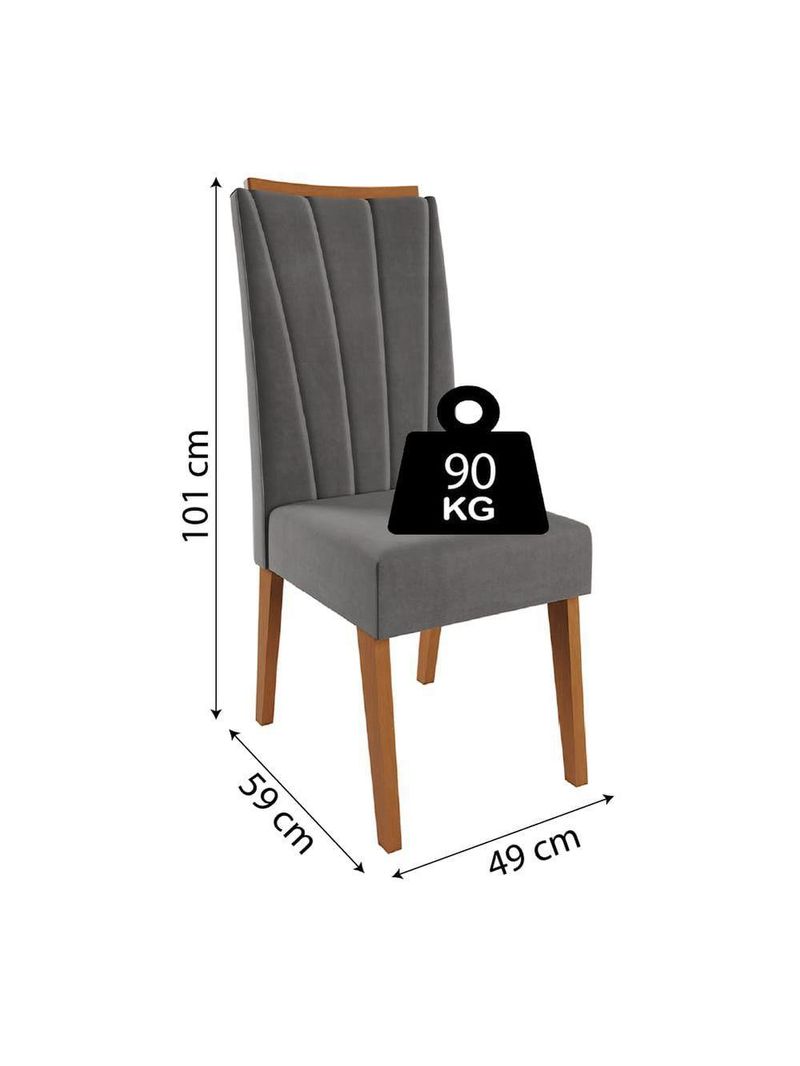 Conjunto De Mesa Sala De Jantar Ripada Tampo Com Vidro Mond 1,60m 6 Cadeiras Sofia Veludo Viero Madeirado / Cinza