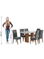 Conjunto De Mesa Sala De Jantar Ripada Tampo Com Vidro Mond 1,60m 6 Cadeiras Sofia Veludo Viero Madeirado / Cinza