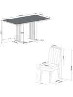 Conjunto De Mesa Sala De Jantar Ripada Tampo Com Vidro Mond 1,60m 6 Cadeiras Sofia Veludo Viero Madeirado / Cinza