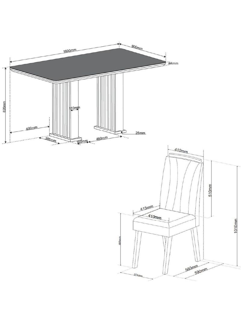 Conjunto De Mesa Sala De Jantar Ripada Tampo Com Vidro Mond 1,60m 6 Cadeiras Sofia Veludo Viero Madeirado / Cinza