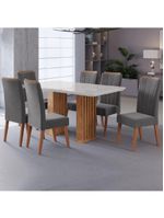 Conjunto De Mesa Sala De Jantar Ripada Tampo Com Vidro Mond 1,60m 6 Cadeiras Sofia Veludo Viero Madeirado / Cinza