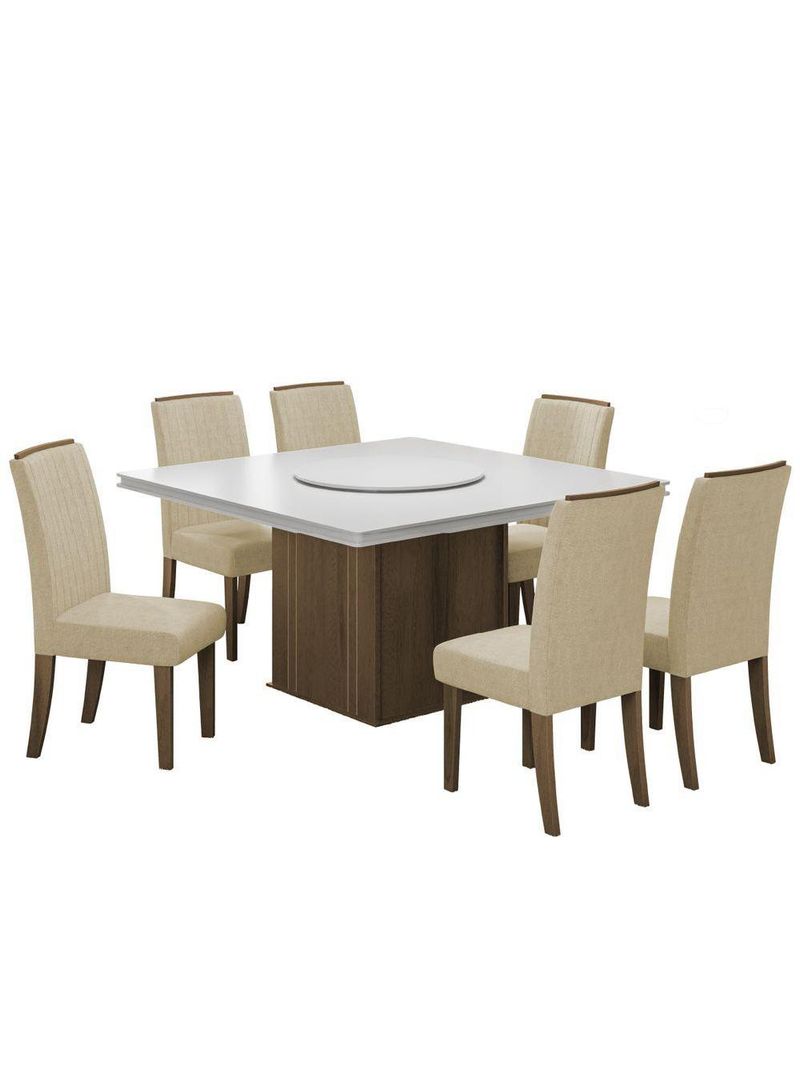 Conjunto De Mesa Sala De Jantar Com Tampo 1,36m 6 Cadeiras