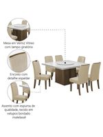 Conjunto De Mesa Sala De Jantar Com Tampo 1,36m 6 Cadeiras