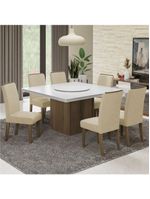 Conjunto De Mesa Sala De Jantar Com Tampo 1,36m 6 Cadeiras