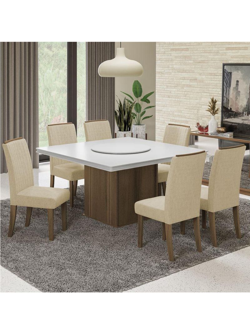 Conjunto De Mesa Sala De Jantar Com Tampo 1,36m 6 Cadeiras