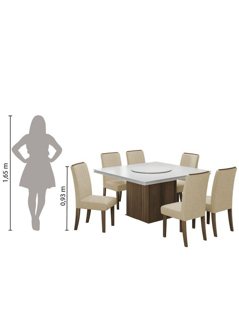Conjunto De Mesa Sala De Jantar Com Tampo 1,36m 6 Cadeiras