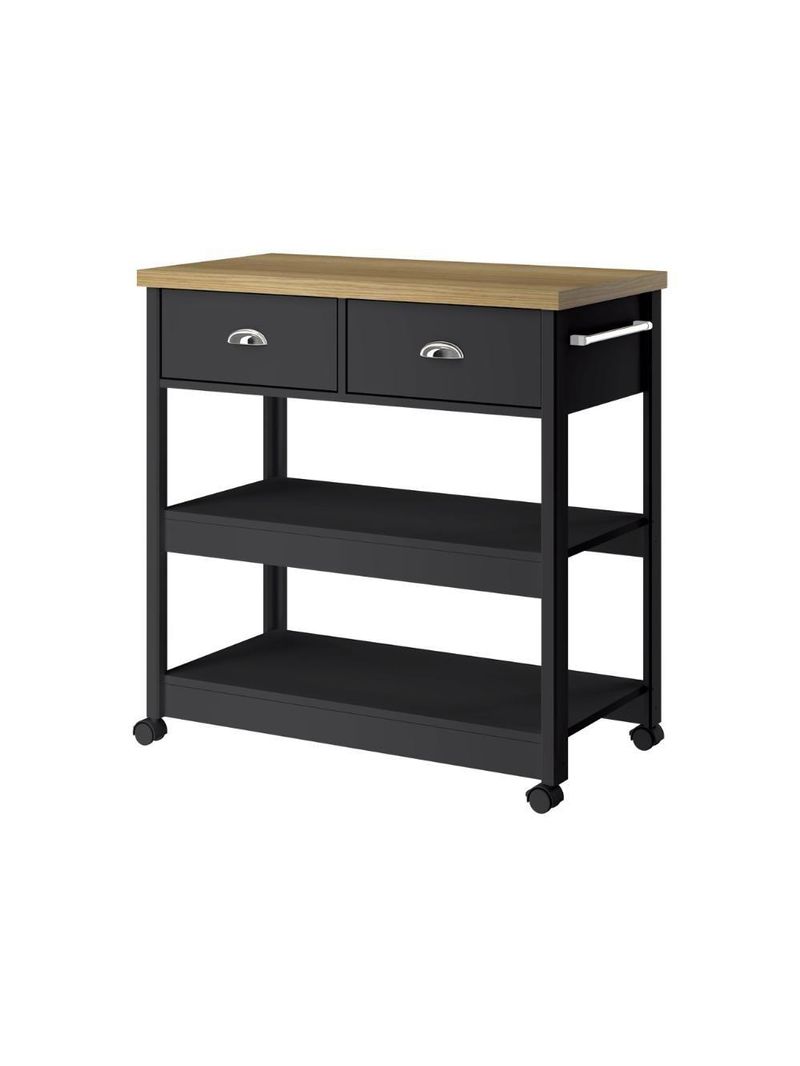 Aparador Carrinho Chá Ditália 2 Gavetas Preto Ba-135