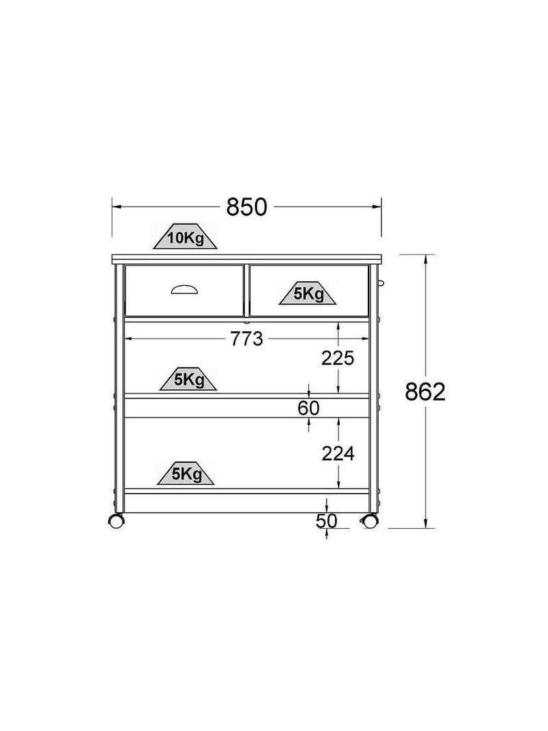 Aparador Carrinho Chá Ditália 2 Gavetas Preto Ba-135